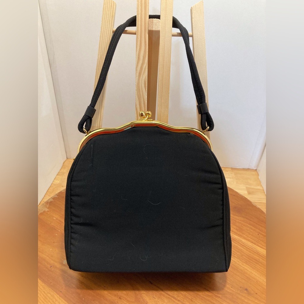 Vintage JR Black Fabric Purse with attached Coin Purse and Glove Clip